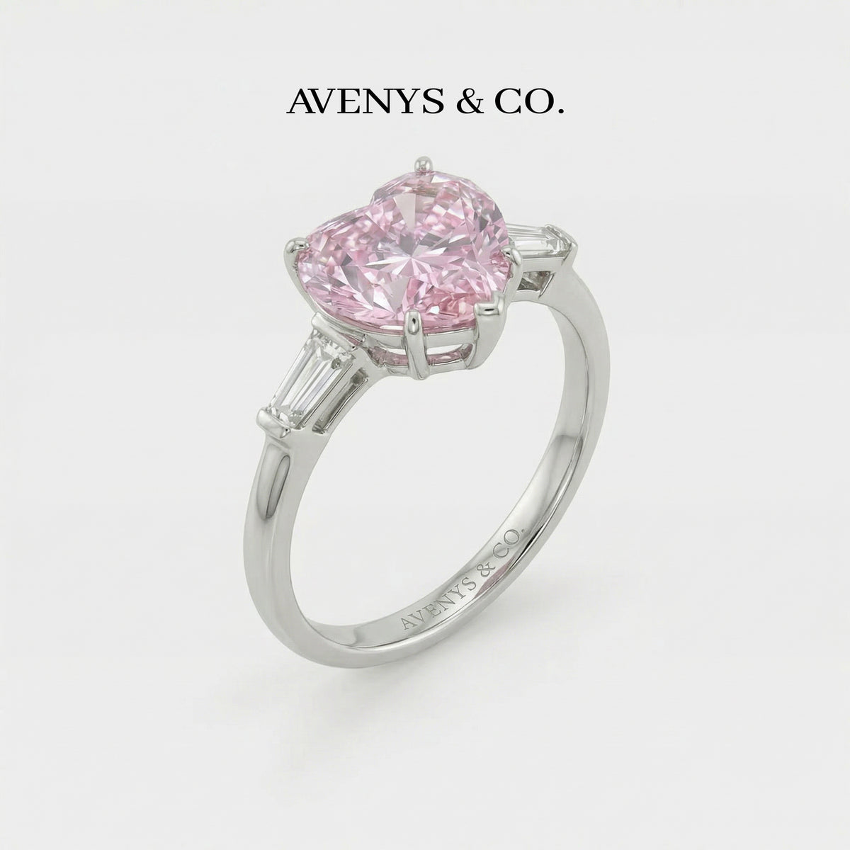 Love Heart Trilogy with Pink Heart Stone – on White Gold