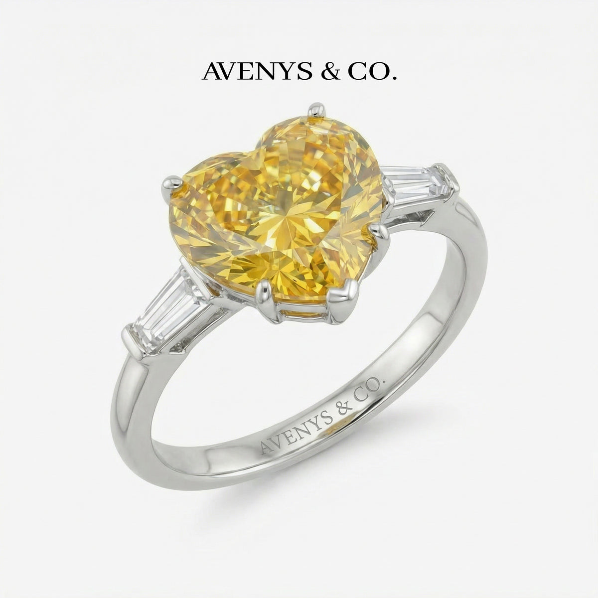 Love Heart Trilogy with Yellow Heart Stone – on White Gold