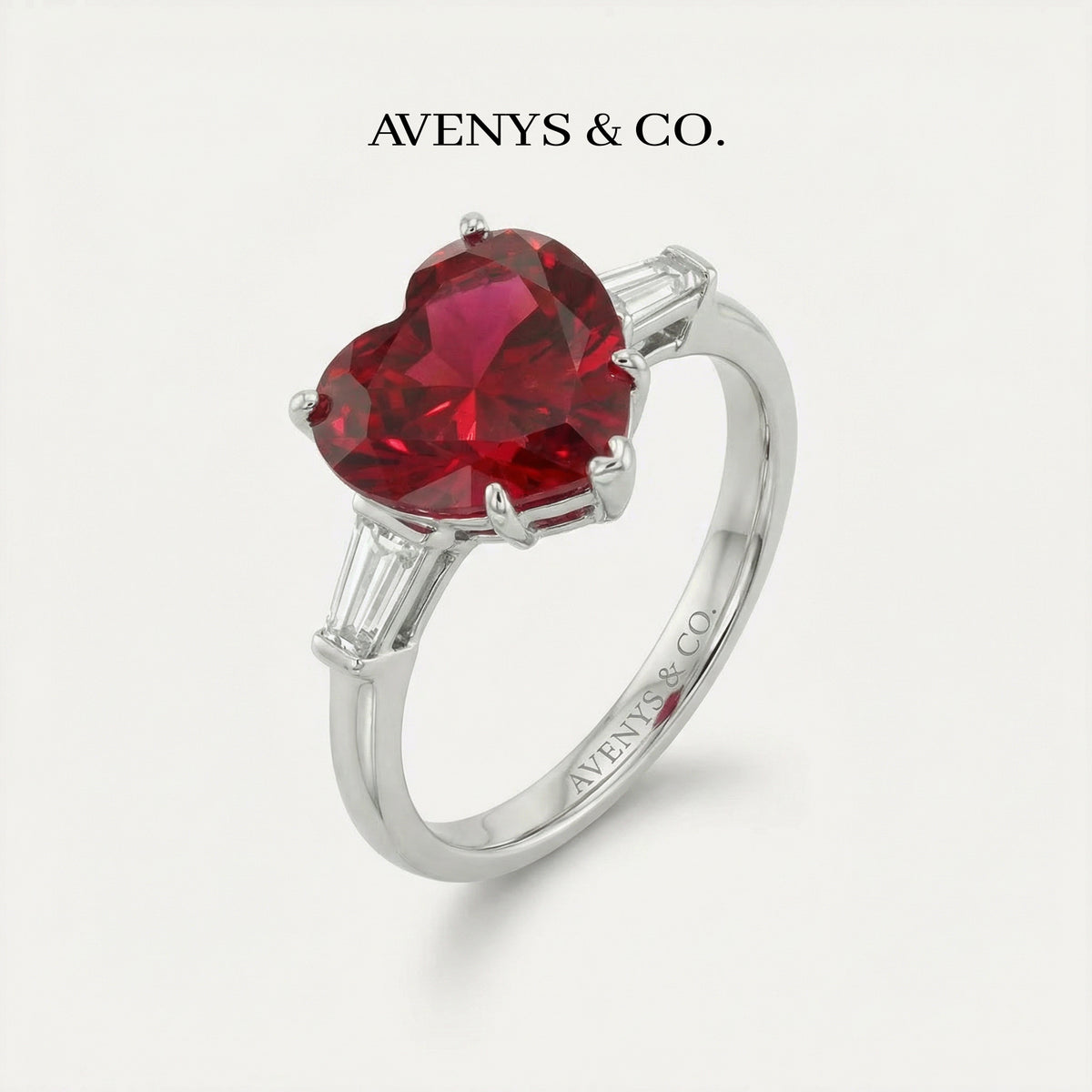 Love Heart Trilogy with Red Heart Stone – on White Gold