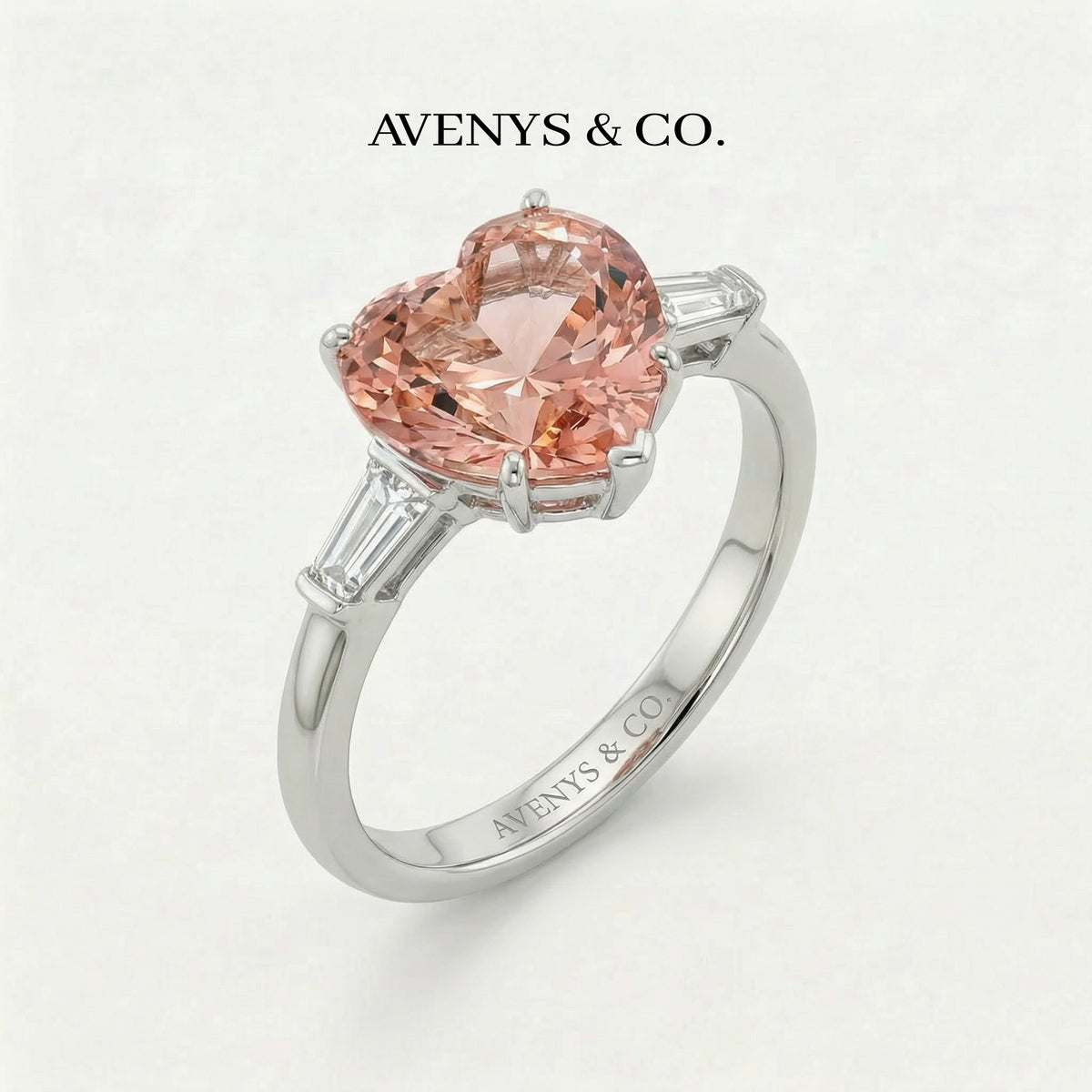 Love Heart Trilogy with Padparadscha Heart Stone – on White Gold