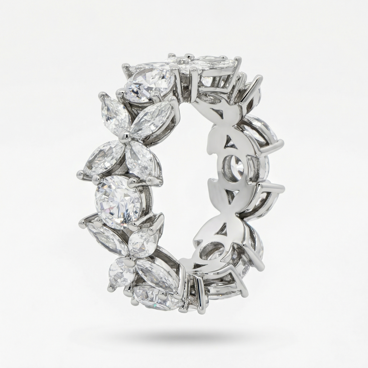 Star Eternity Ring  with White Marquise Stone – on White Gold