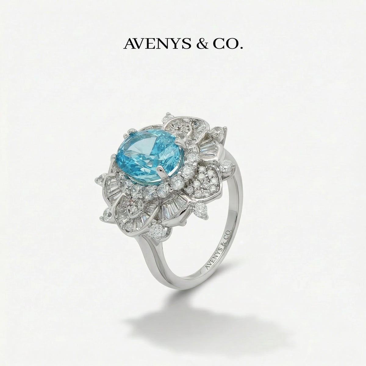 Bloom Burst Ring with Paraiba Oval Stone – on White Gold