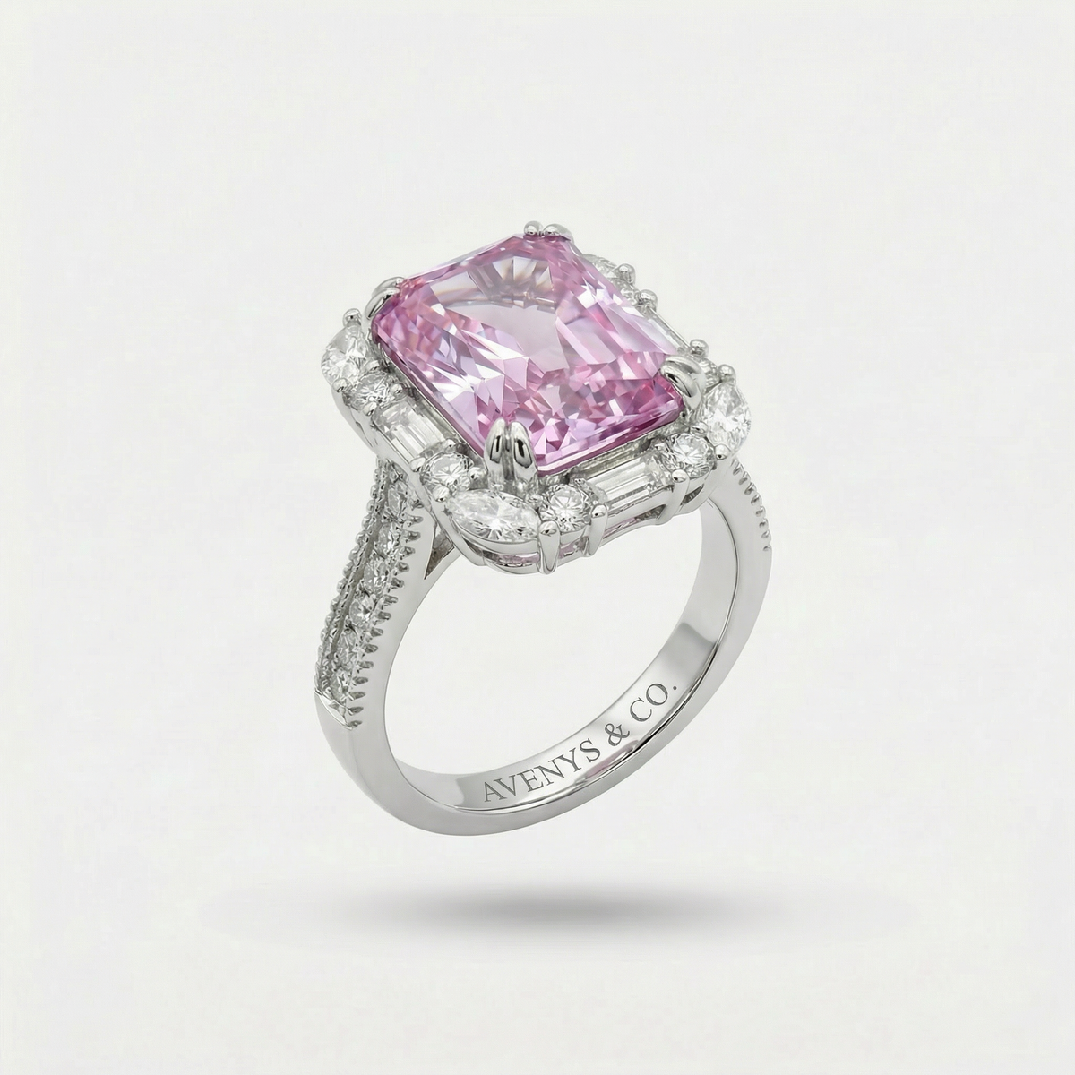 Eden Frame Ring with Purple Radiant Stone – on White Gold