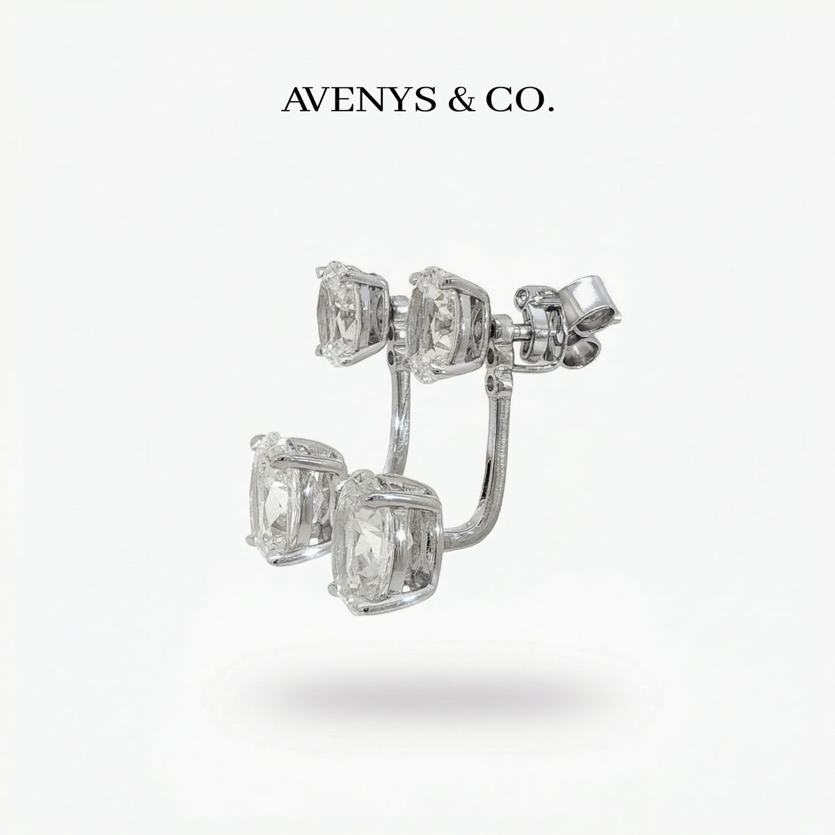 Air Drop Earrings with White Oval Stone – on White Gold