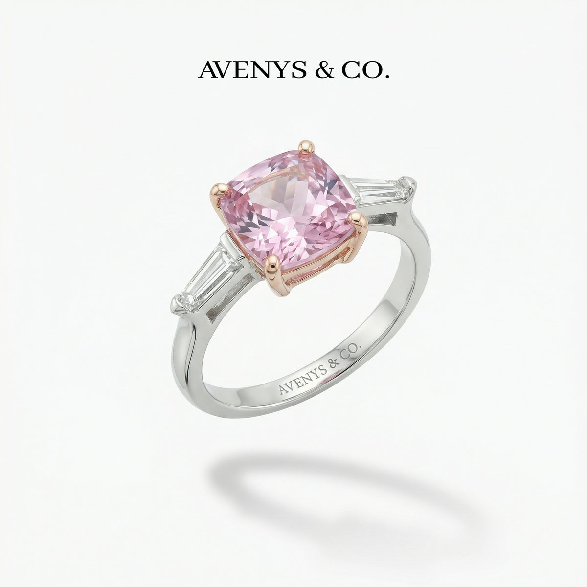 Princess Trilogy Ring with Pink Princess Stone – on White Gold