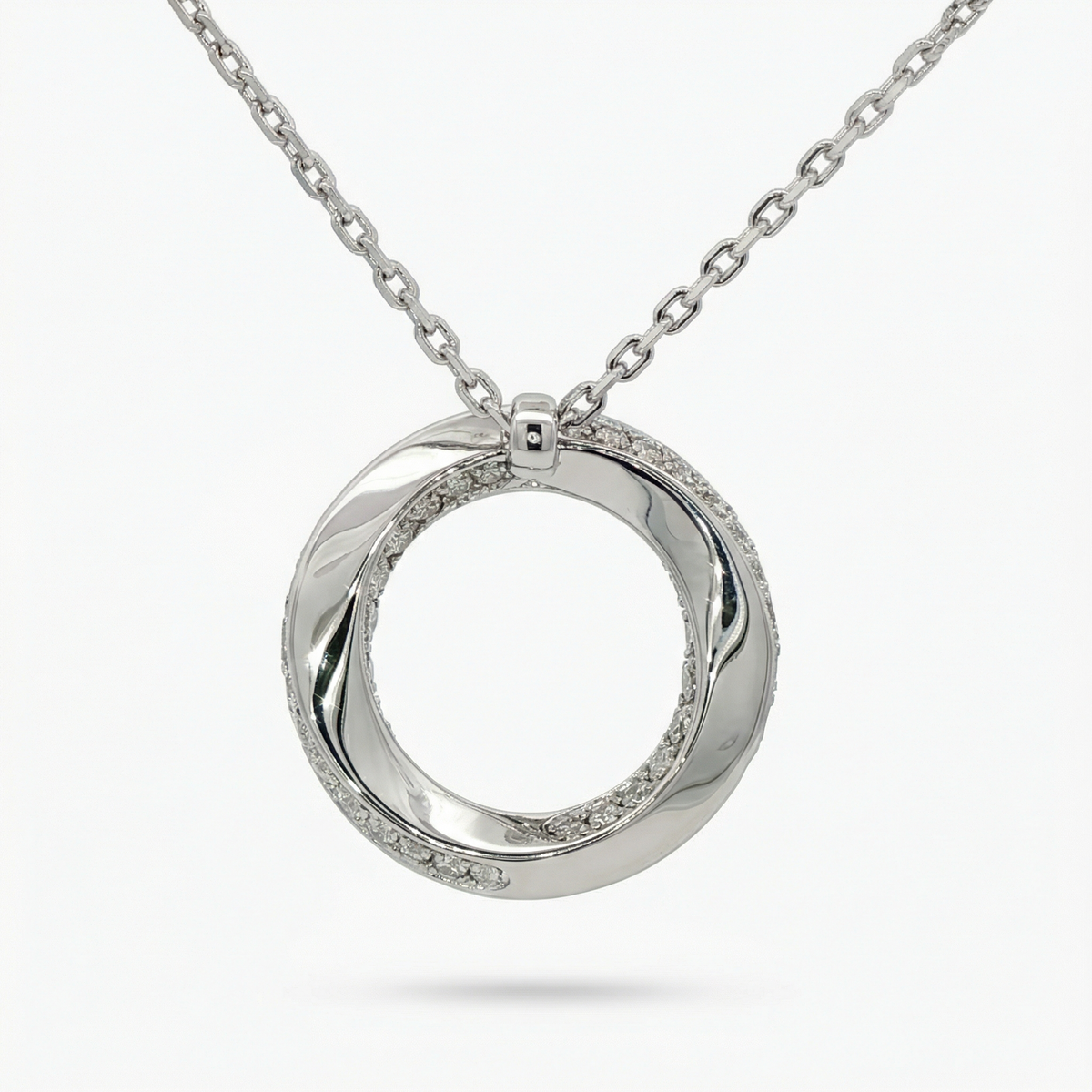 Spiral Necklace with White Round Stone – on White Gold
