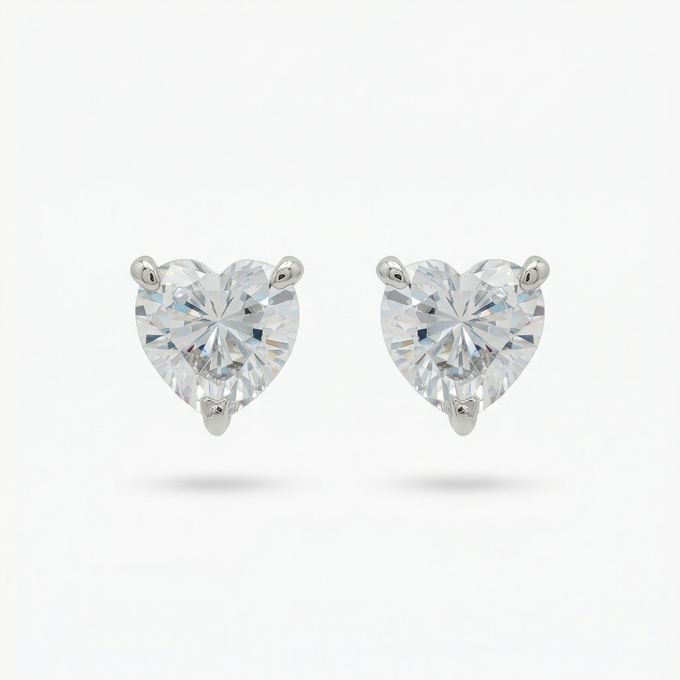 Love Heart Earrings with White Heart Stone – on White Gold