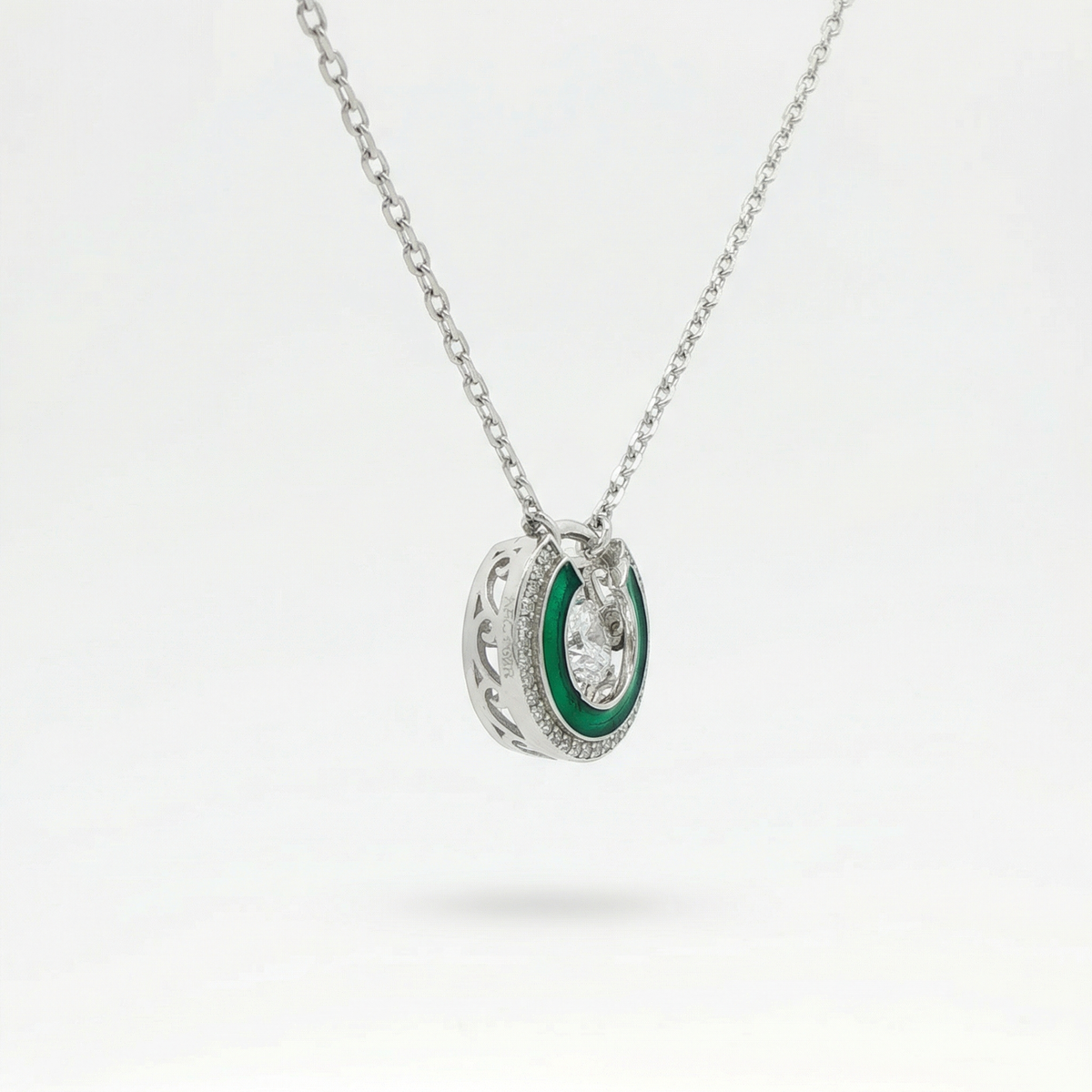 Floating Diamond Necklace with White Round Stone – on White Gold