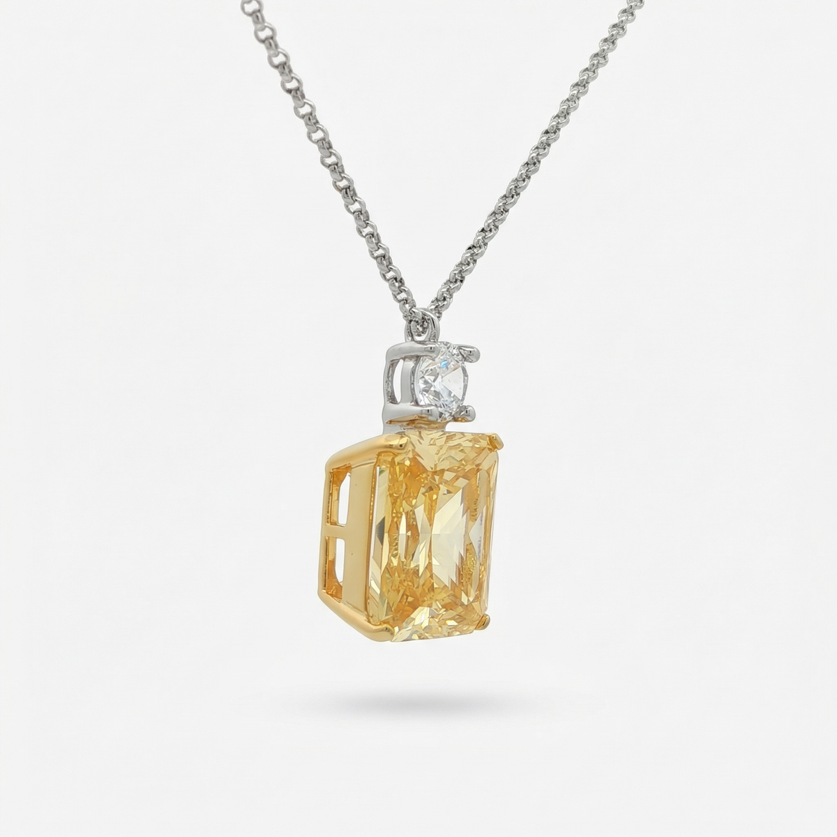 Radiant Pendant Necklace with Yellow Radiant Stone – on White Gold