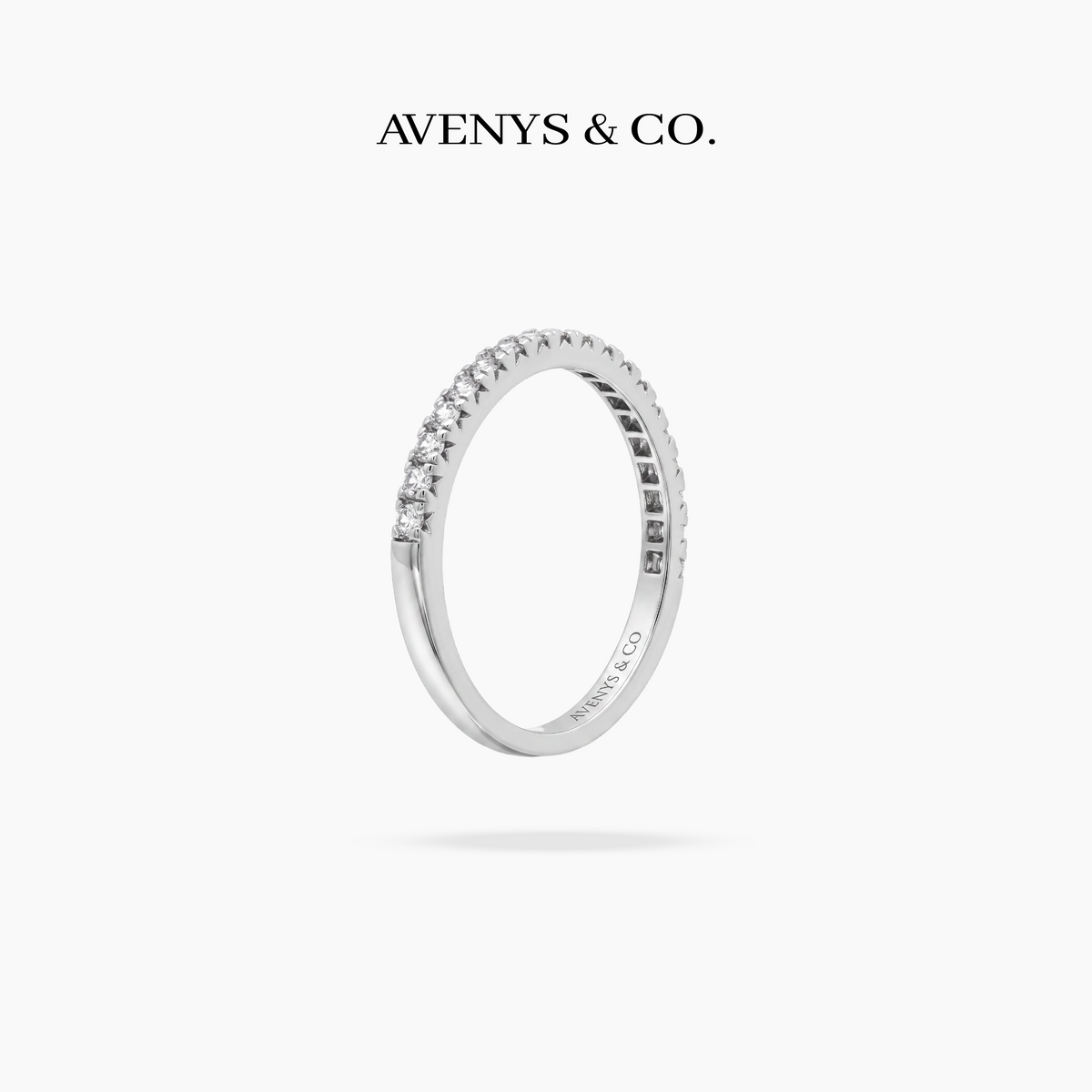 AV Forever™ Half French Pave Eternity Ring (2mm) with White Round Stone – on White Gold