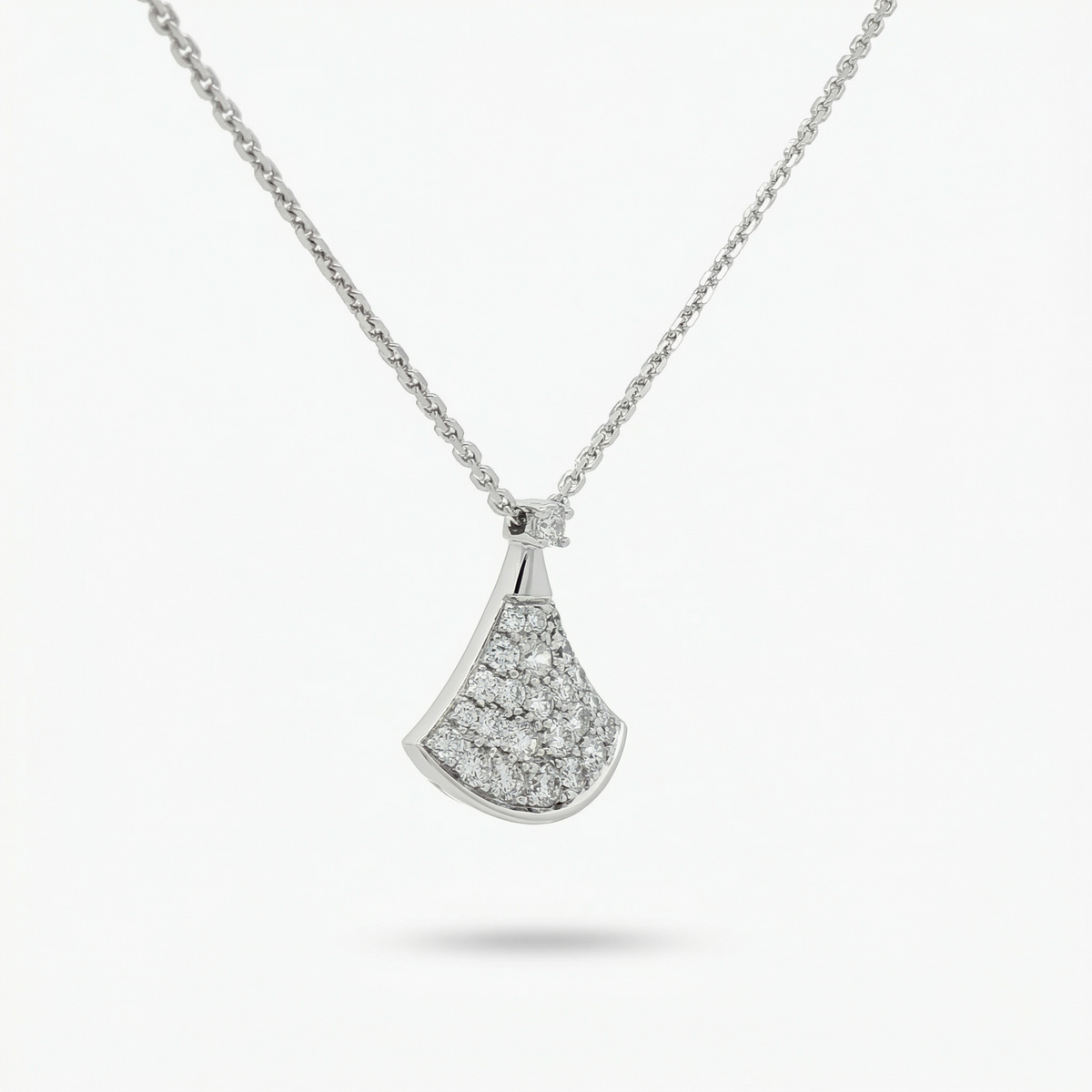 Fan Pave Necklace with White Round Stone – on White Gold