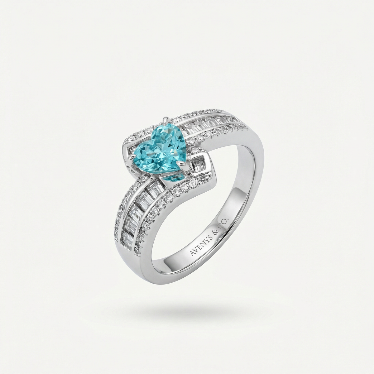 Bypass Pave Ring with Paraiba Heart Stone – on White Gold