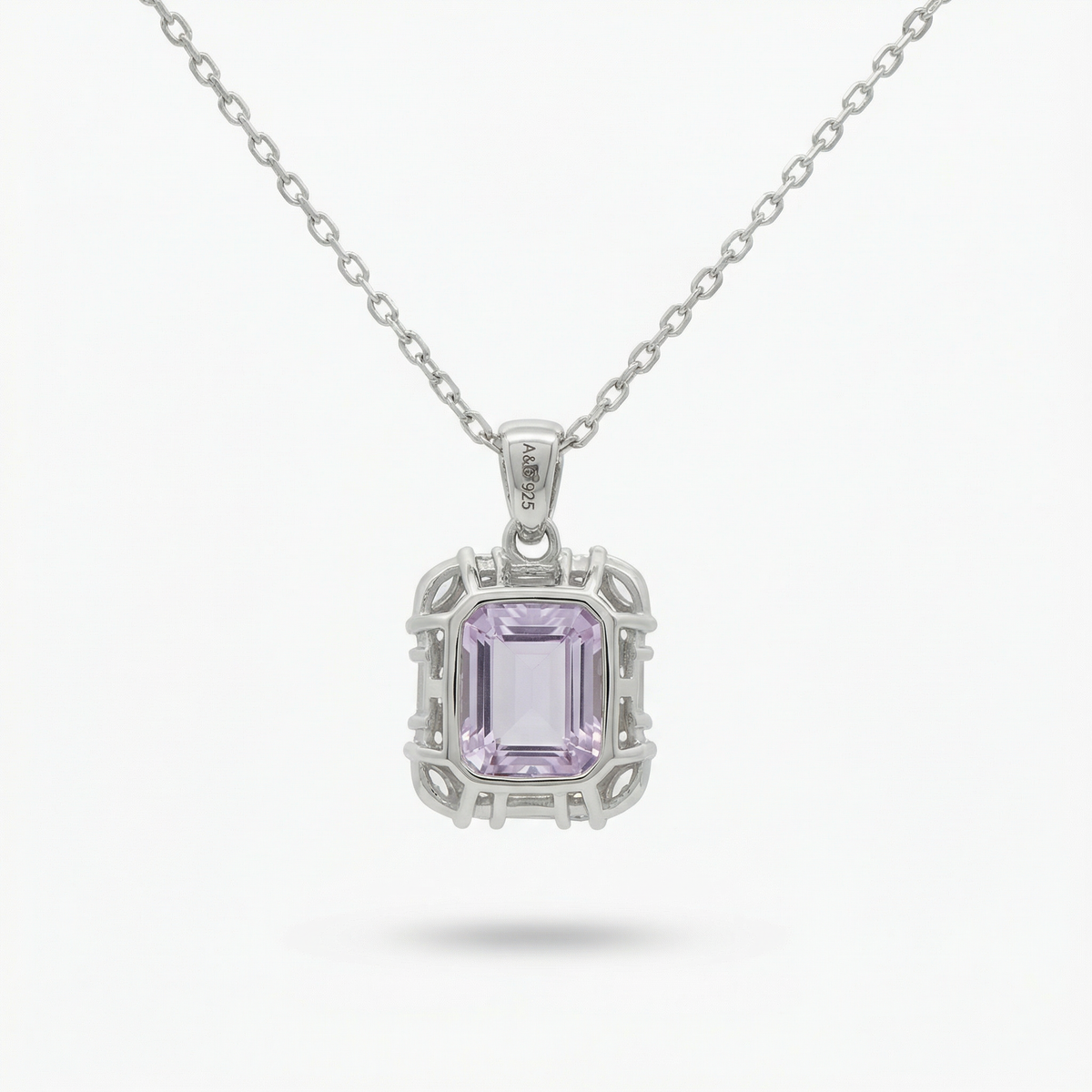 Eden Frame Necklace with Purple Radiant Stone – on White Gold