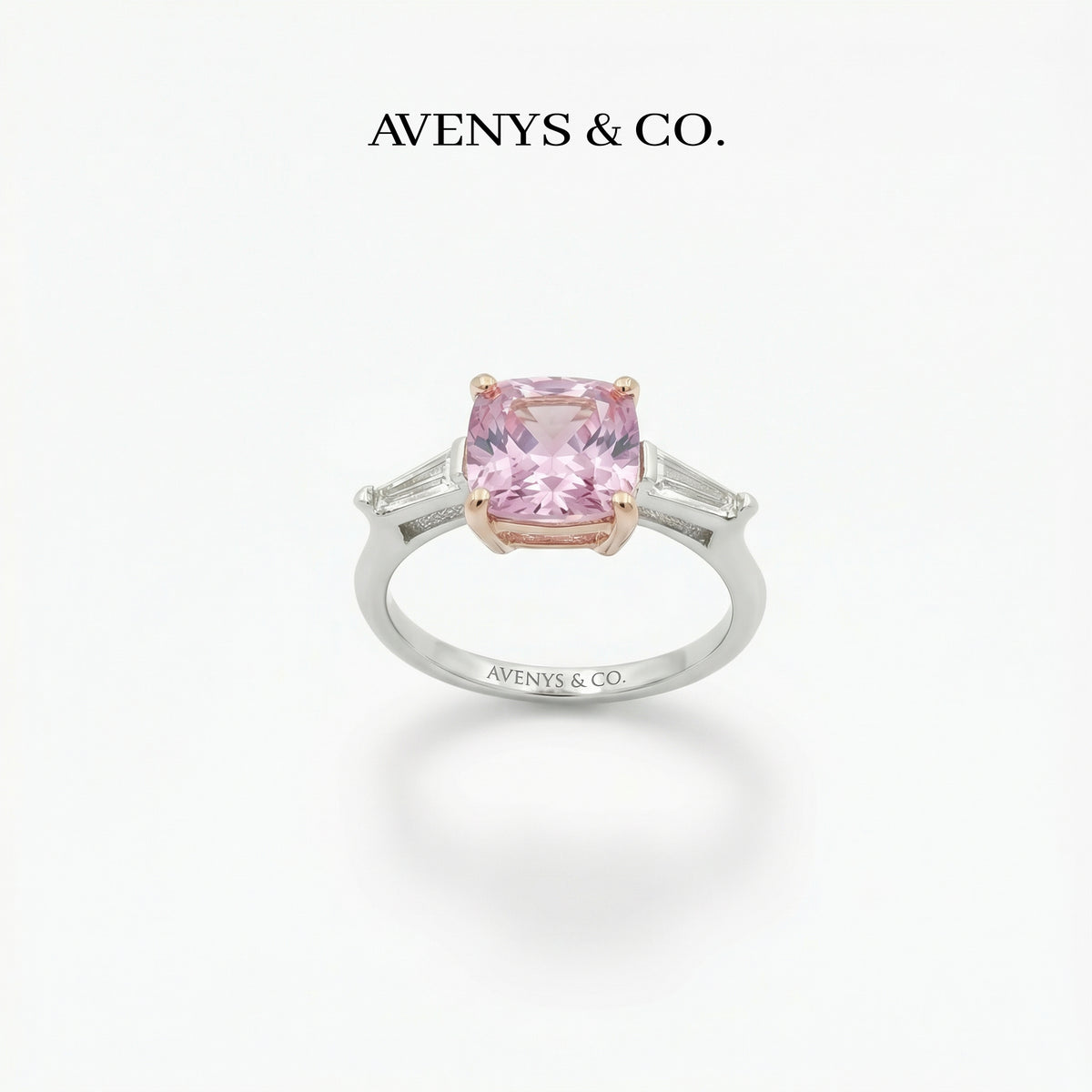 Princess Trilogy Ring with Pink Princess Stone – on White Gold