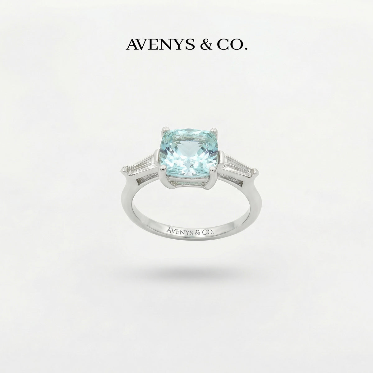 Princess Trilogy Ring with Aquamarine Princess Stone – on White Gold