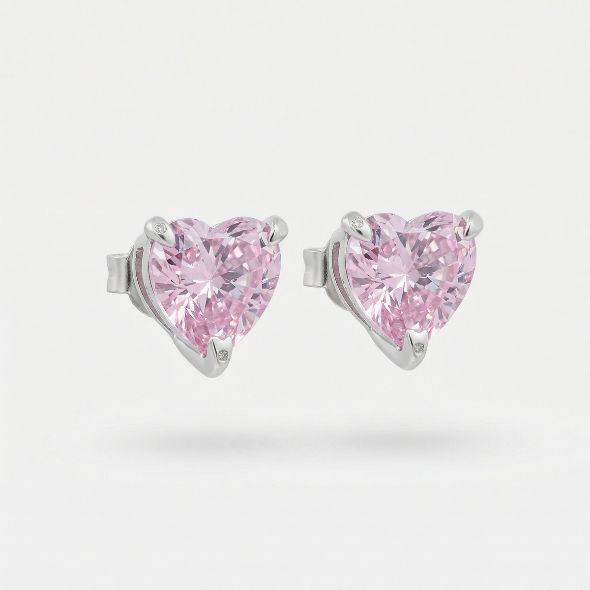 Love Heart Earrings with Pink Heart Stone – on White Gold