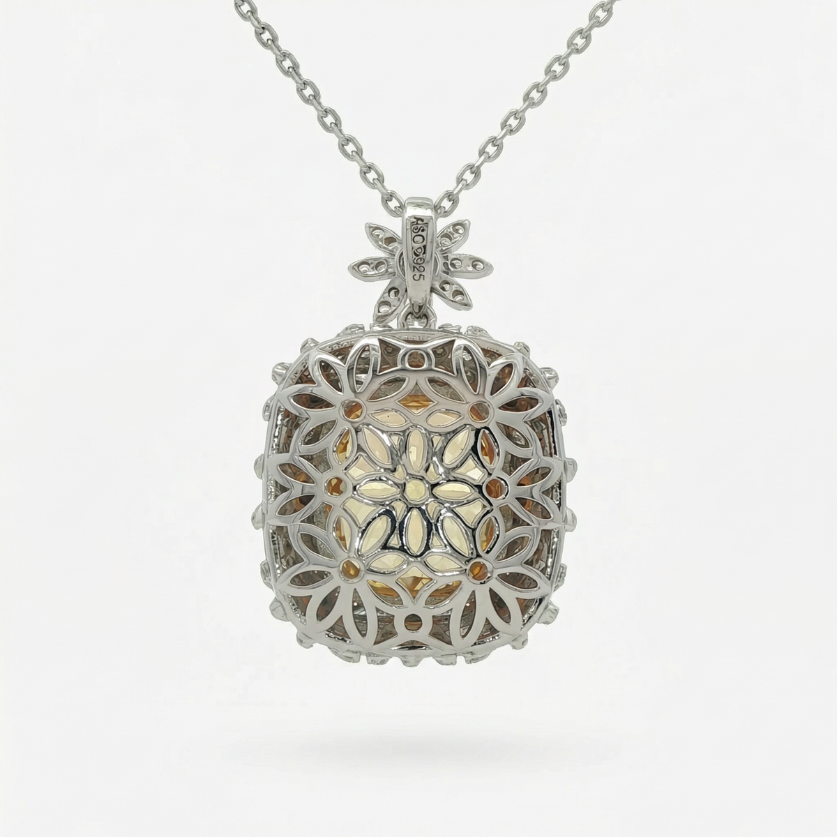 Crown Pendant Necklace with Yellow Cushion Stone – on White Gold