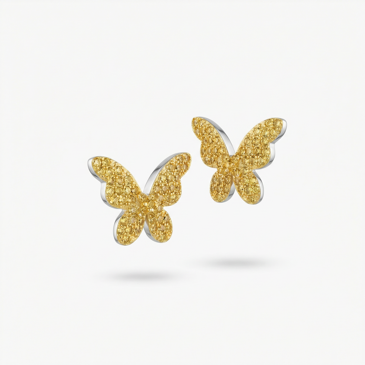 Butterfly Earrings with Yellow Round Stone – on White Gold