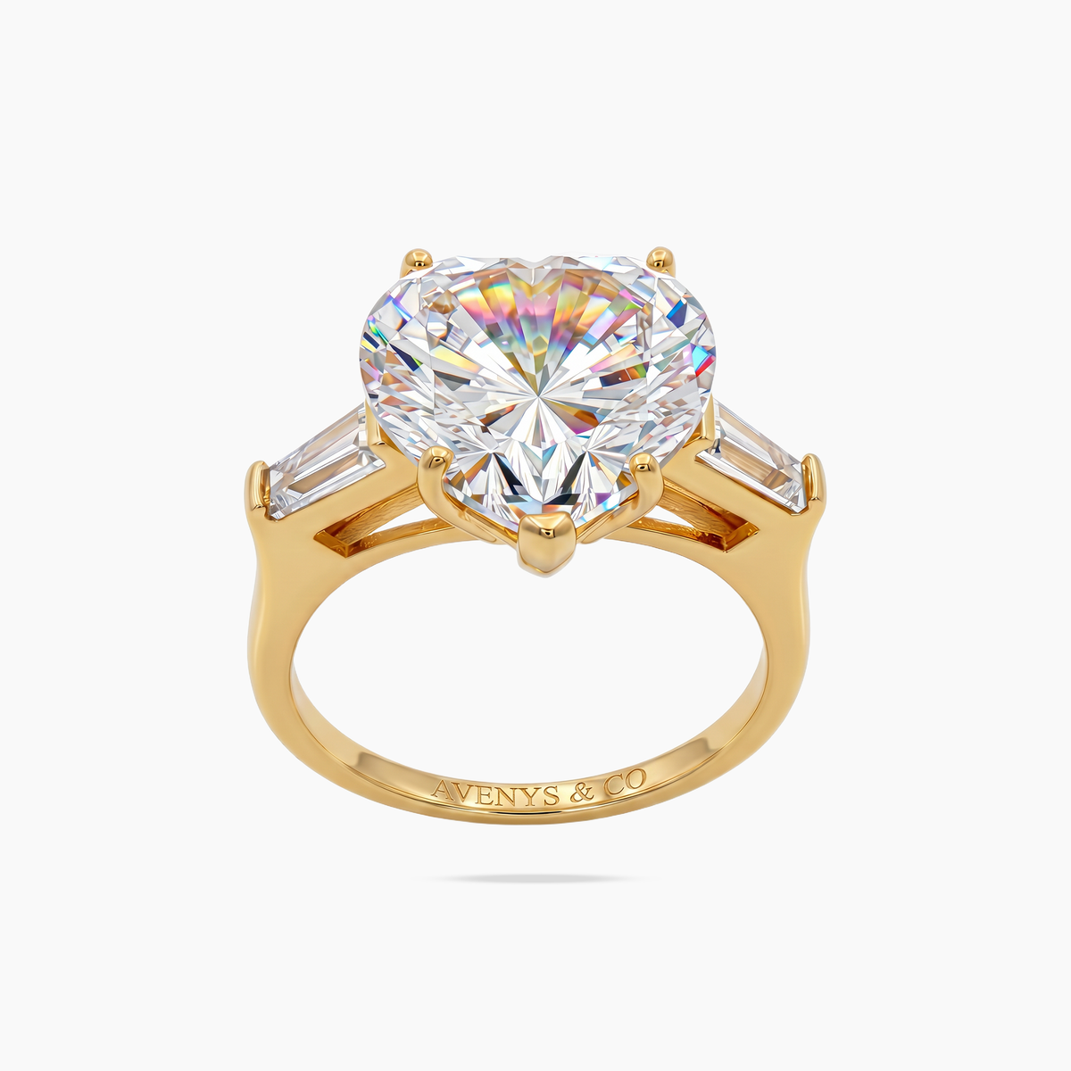 Love Heart Trilogy with White Heart Stone – on Yellow Gold