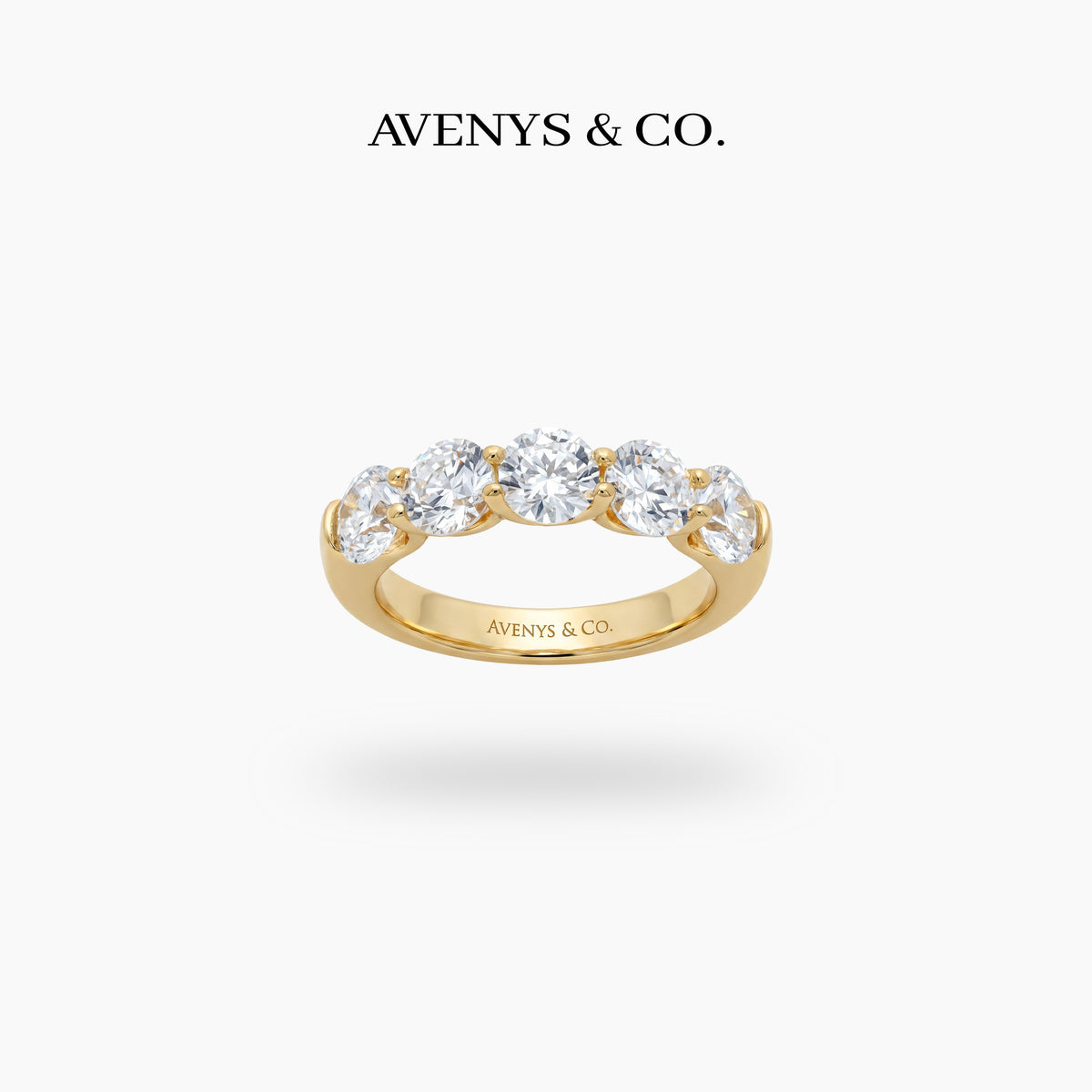 Five Stone Ring with White Round Stone – on Yellow Gold