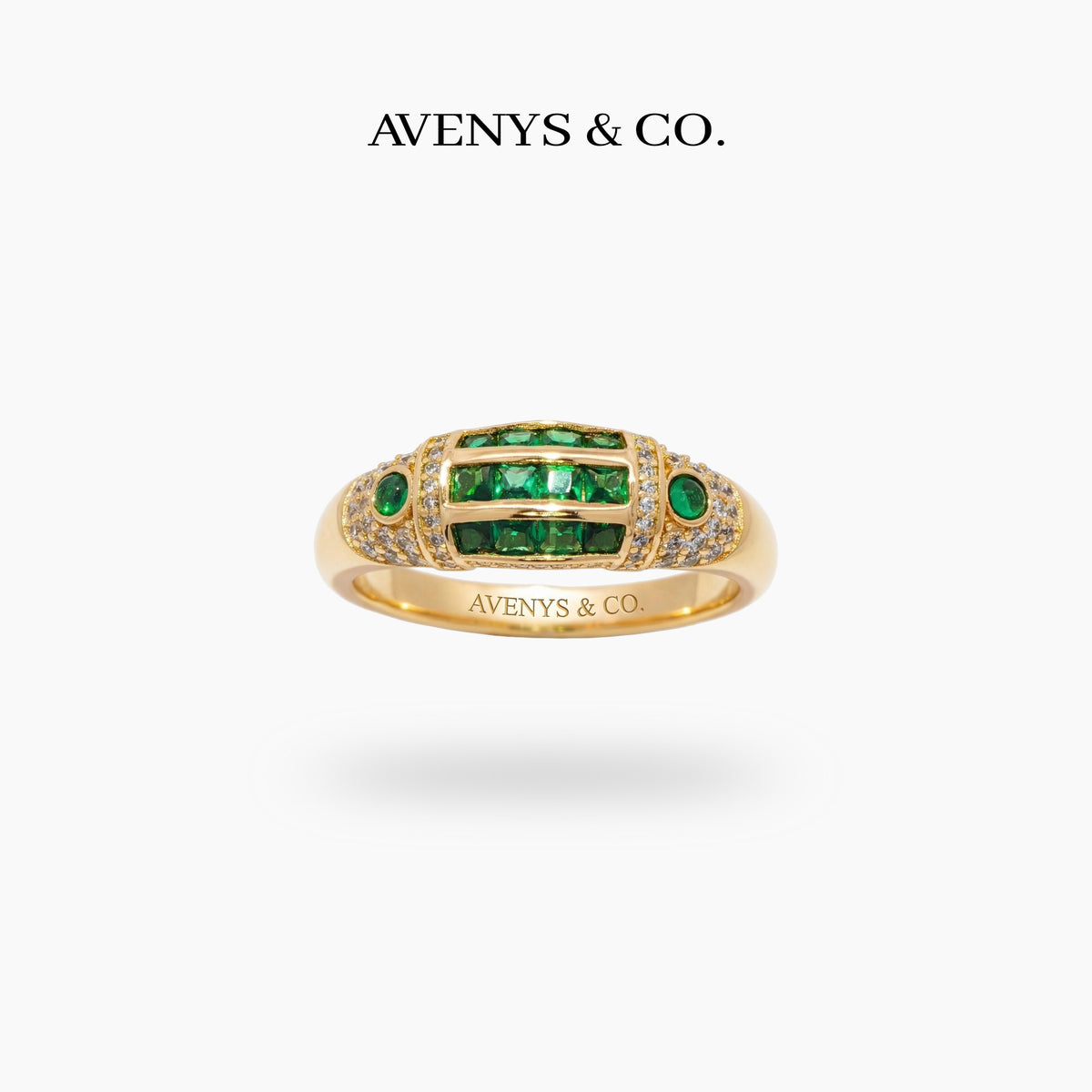 Cleopatra Ring with Green Emerald Stone – on Yellow Gold