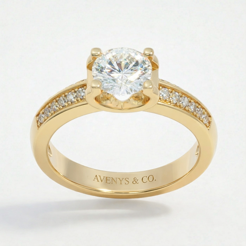 Suspension Max Pave Ring with White Round Stone – on Yellow Gold