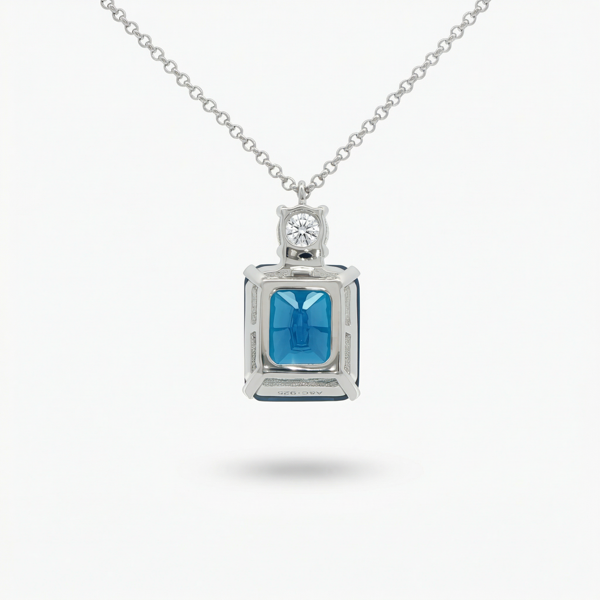 Radiant Pendant Necklace with Blue Radiant Stone – on White Gold
