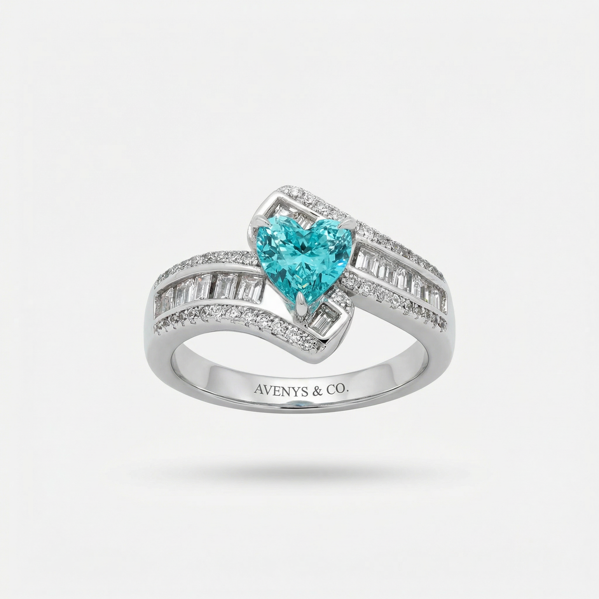 Bypass Pave Ring with Paraiba Heart Stone – on White Gold