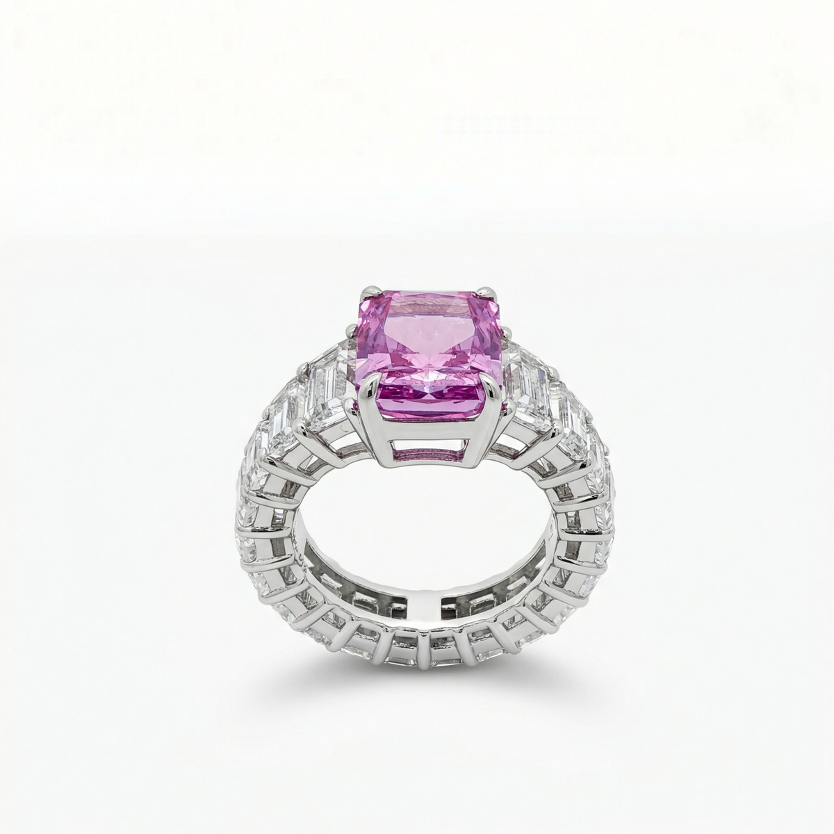 Princess Eternity Ring with Purple Radiant Stone – on White Gold