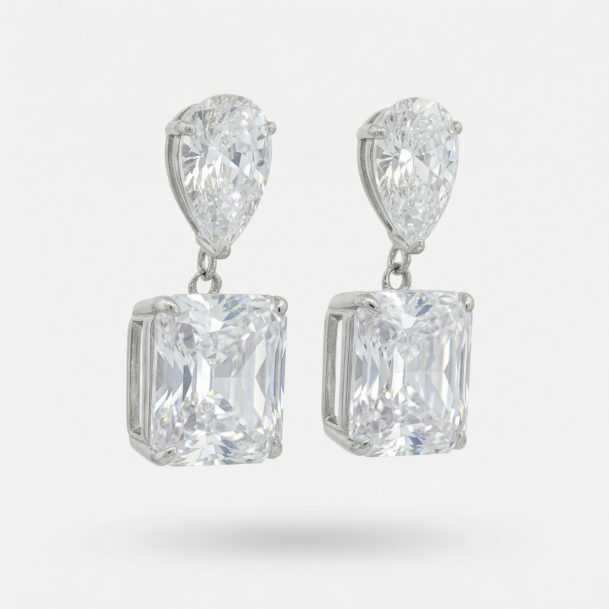 Square Radiant Earrings with White Radiant Stone – on White Gold