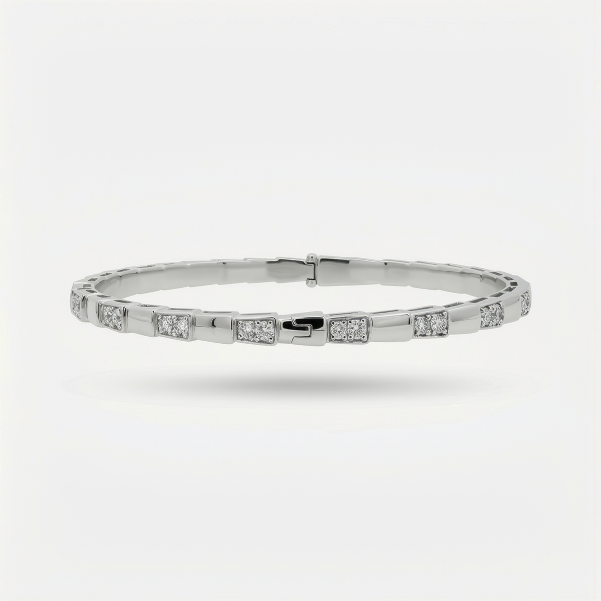 Coil Pave Bangle with White Round Stone – on White Gold