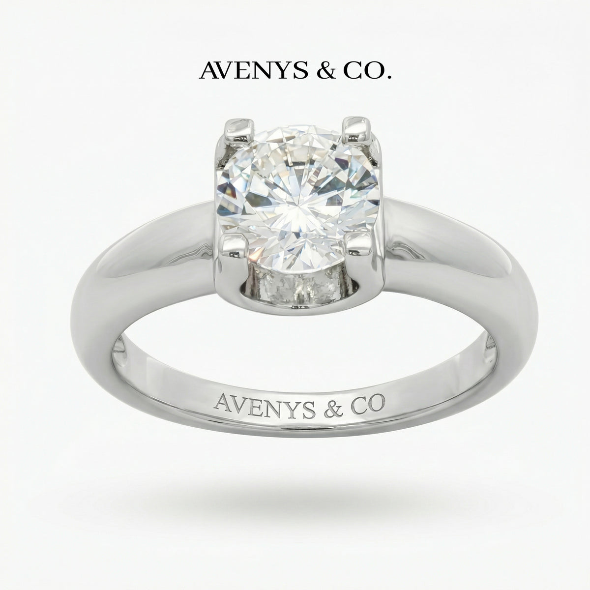Suspension Classic Ring with White Round Stone – on White Gold