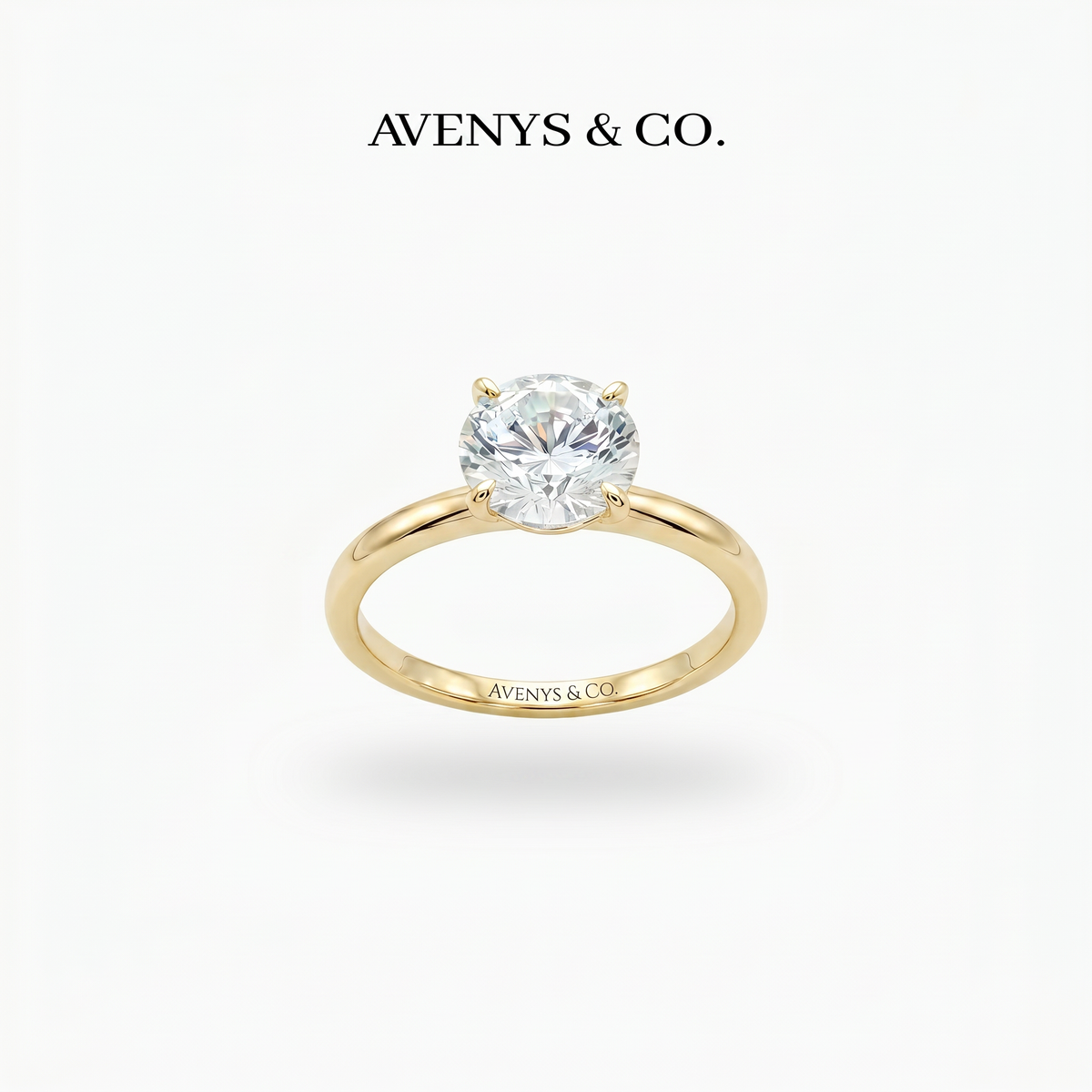Round Solitaire Ring with White Round Stone – on Yellow Gold