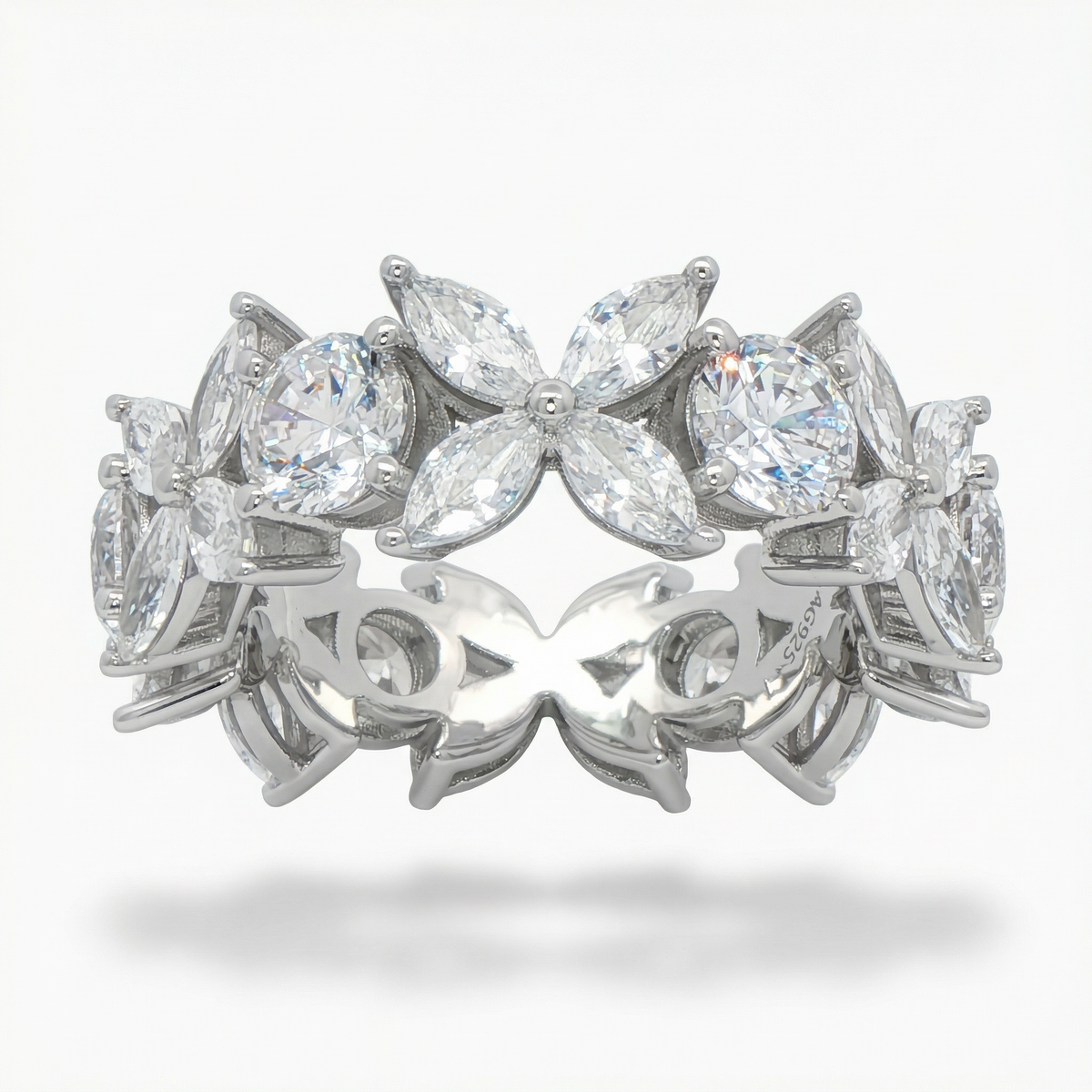 Star Eternity Ring  with White Marquise Stone – on White Gold