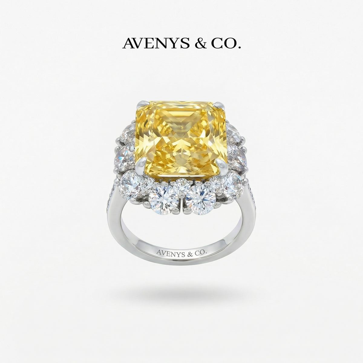 Princess Halo Ring with Yellow Princess Stone – on White Gold