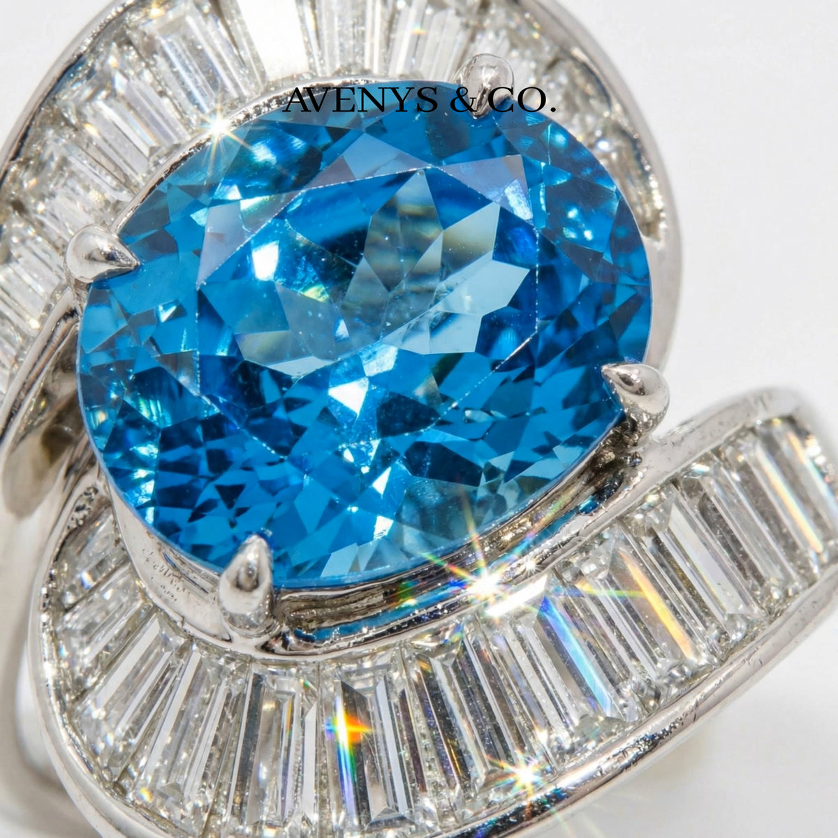 Eclipse Ring with Blue Oval Stone – on White Gold