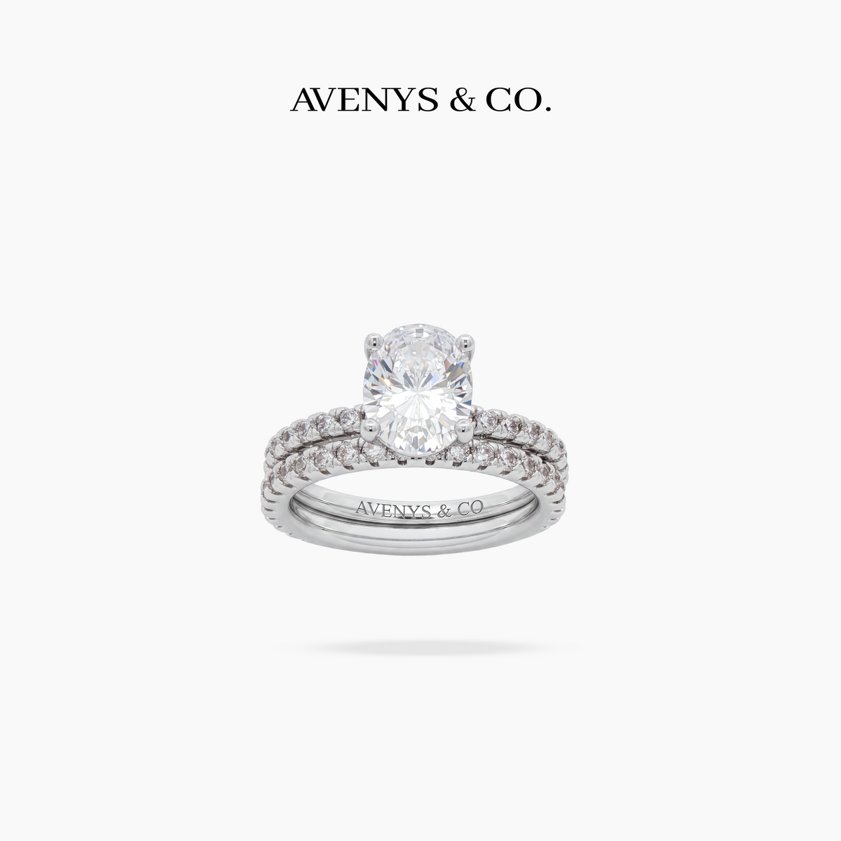 AV Dua™ Oval Ring Set with White Oval Stone – on White Gold