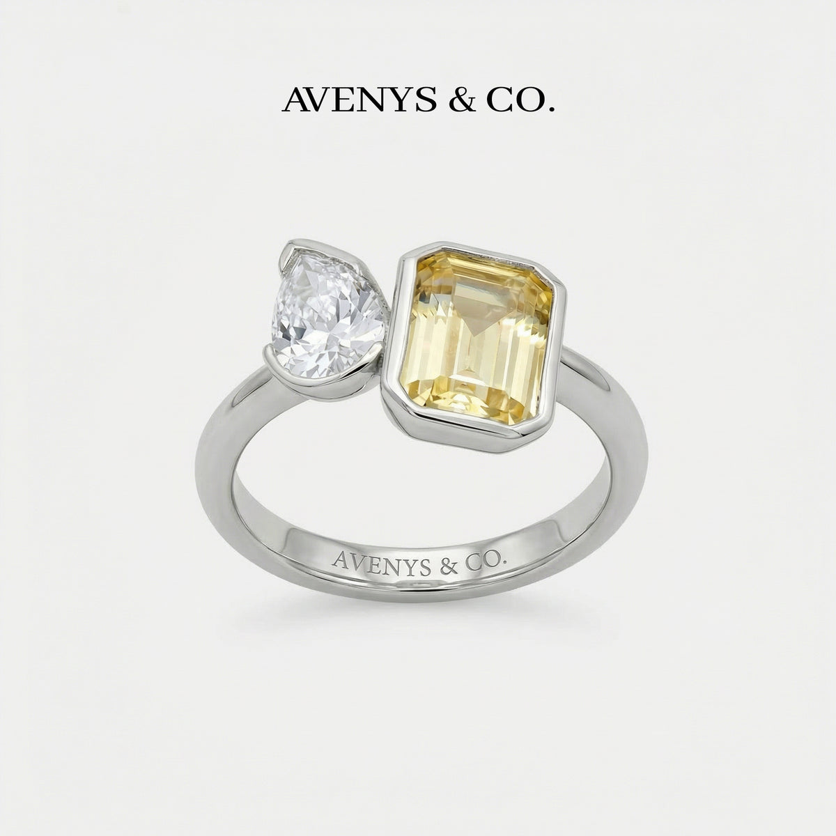 Duality Ring with Yellow Emerald Stone – on White Gold