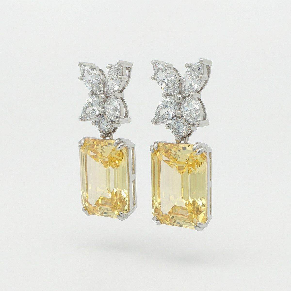 Emerald Drop Earrings with Yellow Emerald Stone – on White Gold