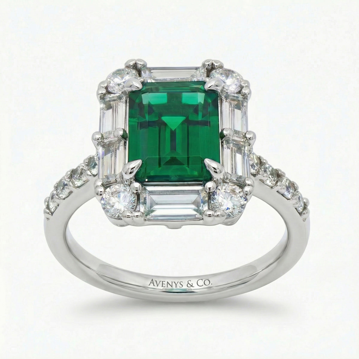 Eden Pave Ring with Green Emerald Stone – on White Gold