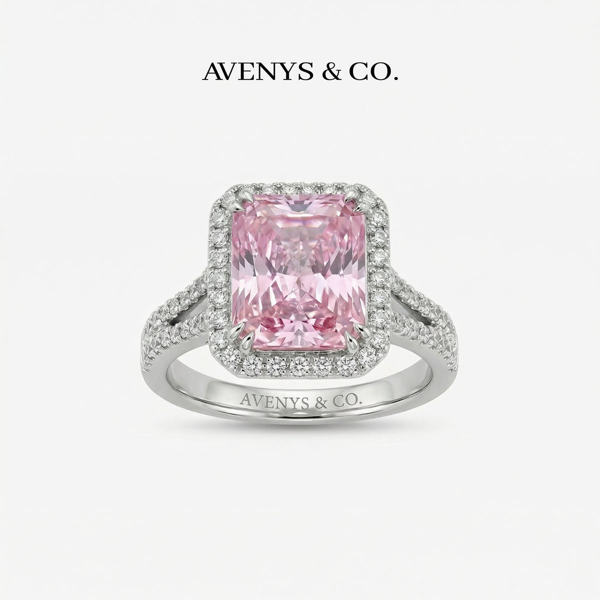 Sunset Radiant Ring with Pink Radiant Stone – on White Gold