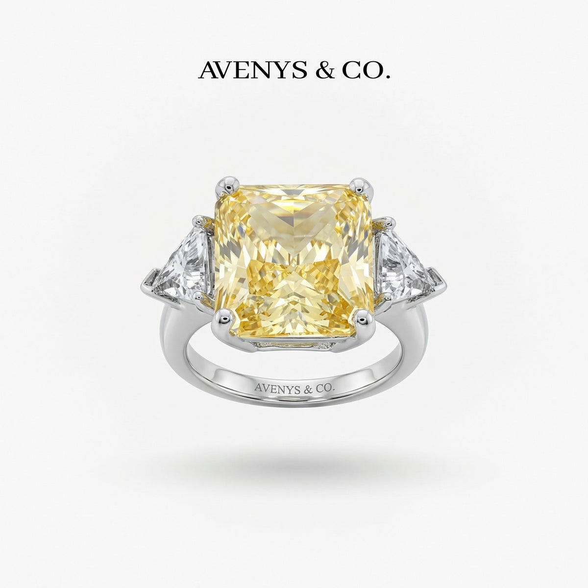 Square Radiant Ring with Yellow Radiant Stone – on White Gold