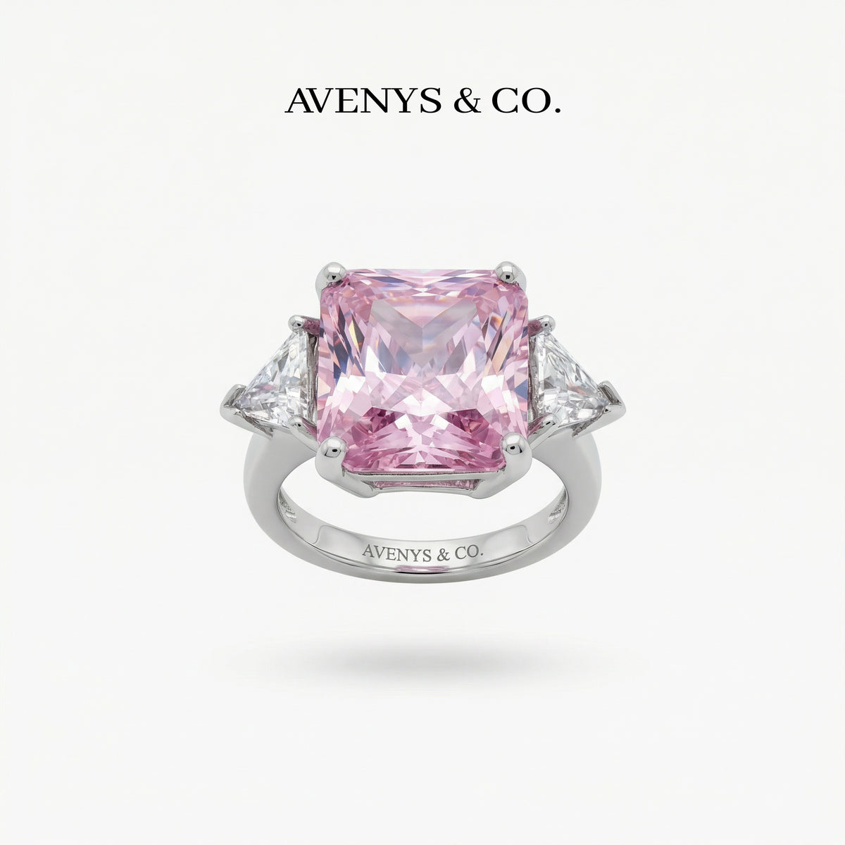 Square Radiant Ring with Pink Radiant Stone – on White Gold