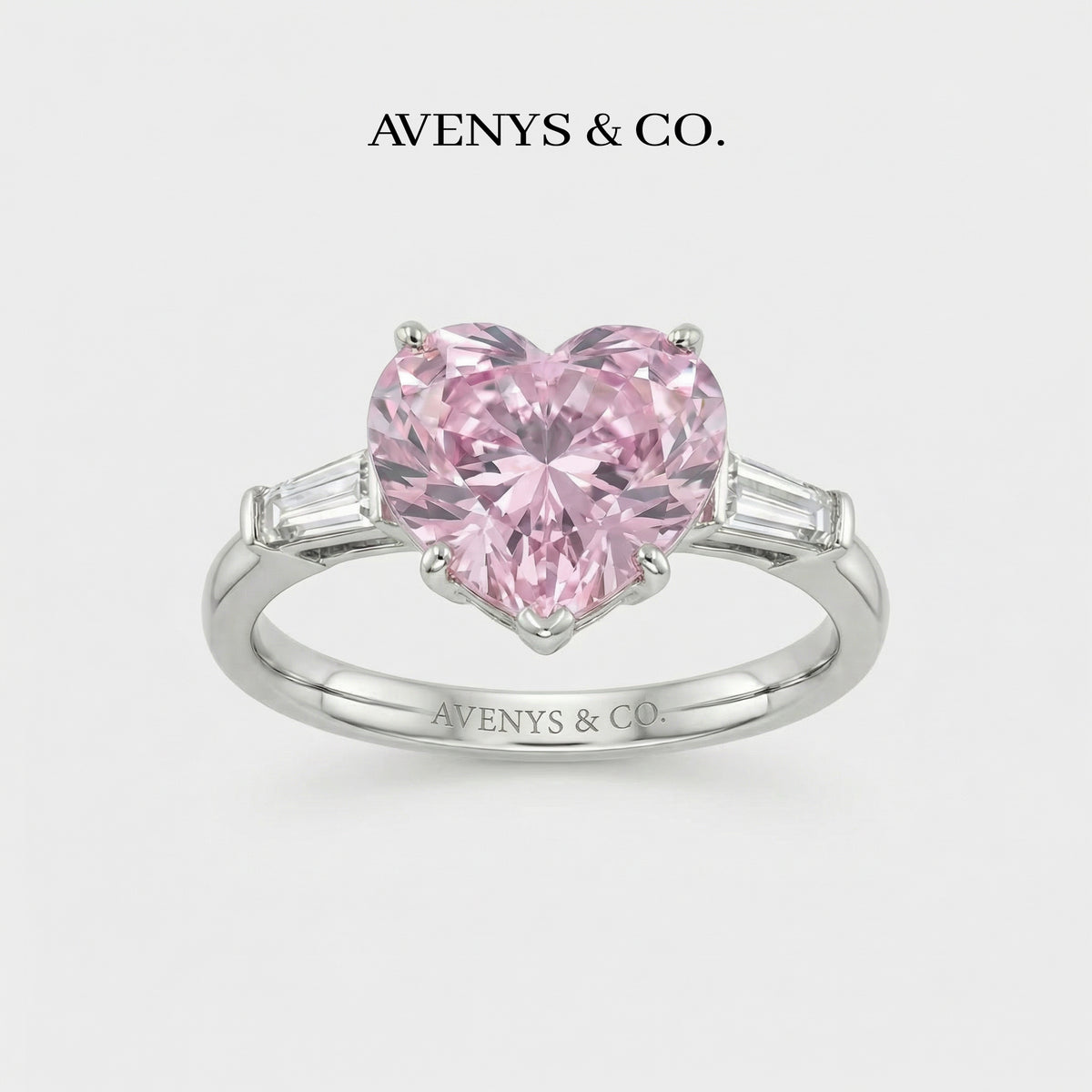 Love Heart Trilogy with Pink Heart Stone – on White Gold