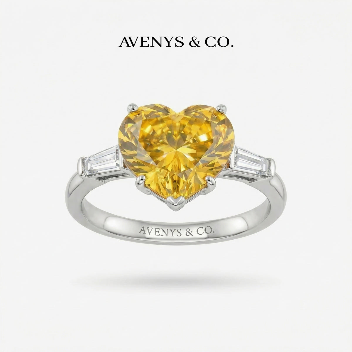 Love Heart Trilogy with Yellow Heart Stone – on White Gold
