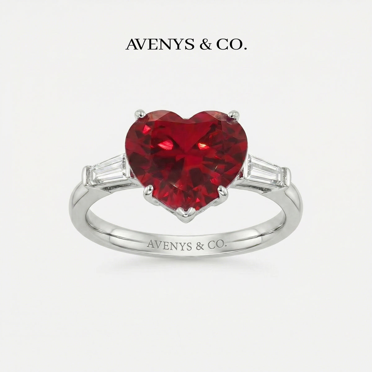 Love Heart Trilogy with Red Heart Stone – on White Gold