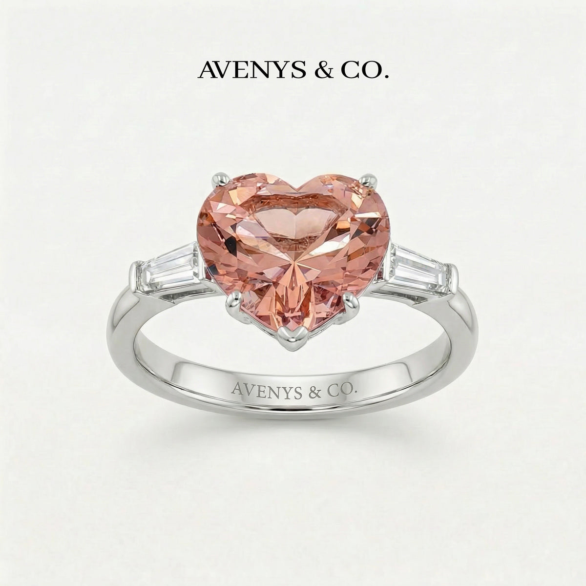 Love Heart Trilogy with Padparadscha Heart Stone – on White Gold