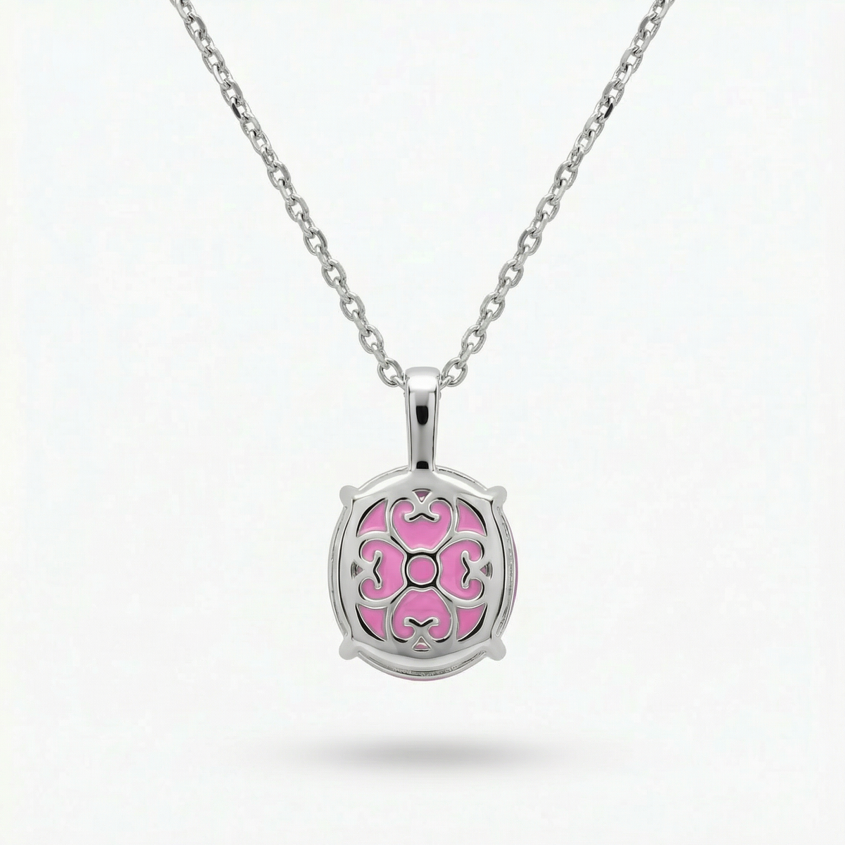 Hot Pendant Necklace with Pink Oval Stone – on White Gold