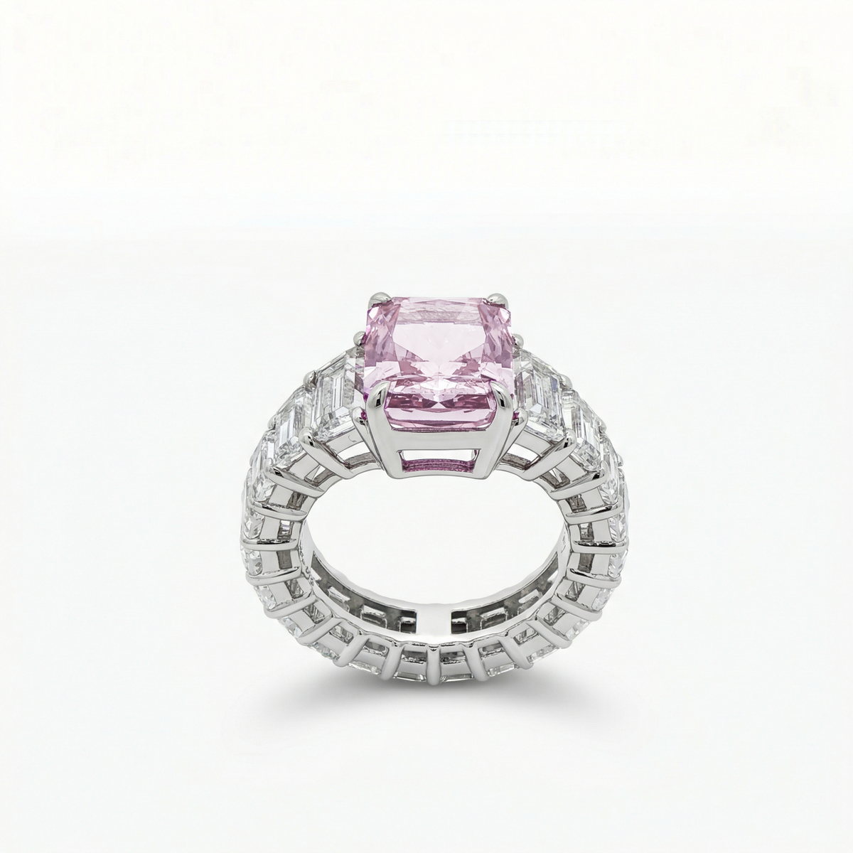 Princess Eternity Ring with Pink Radiant Stone – on White Gold