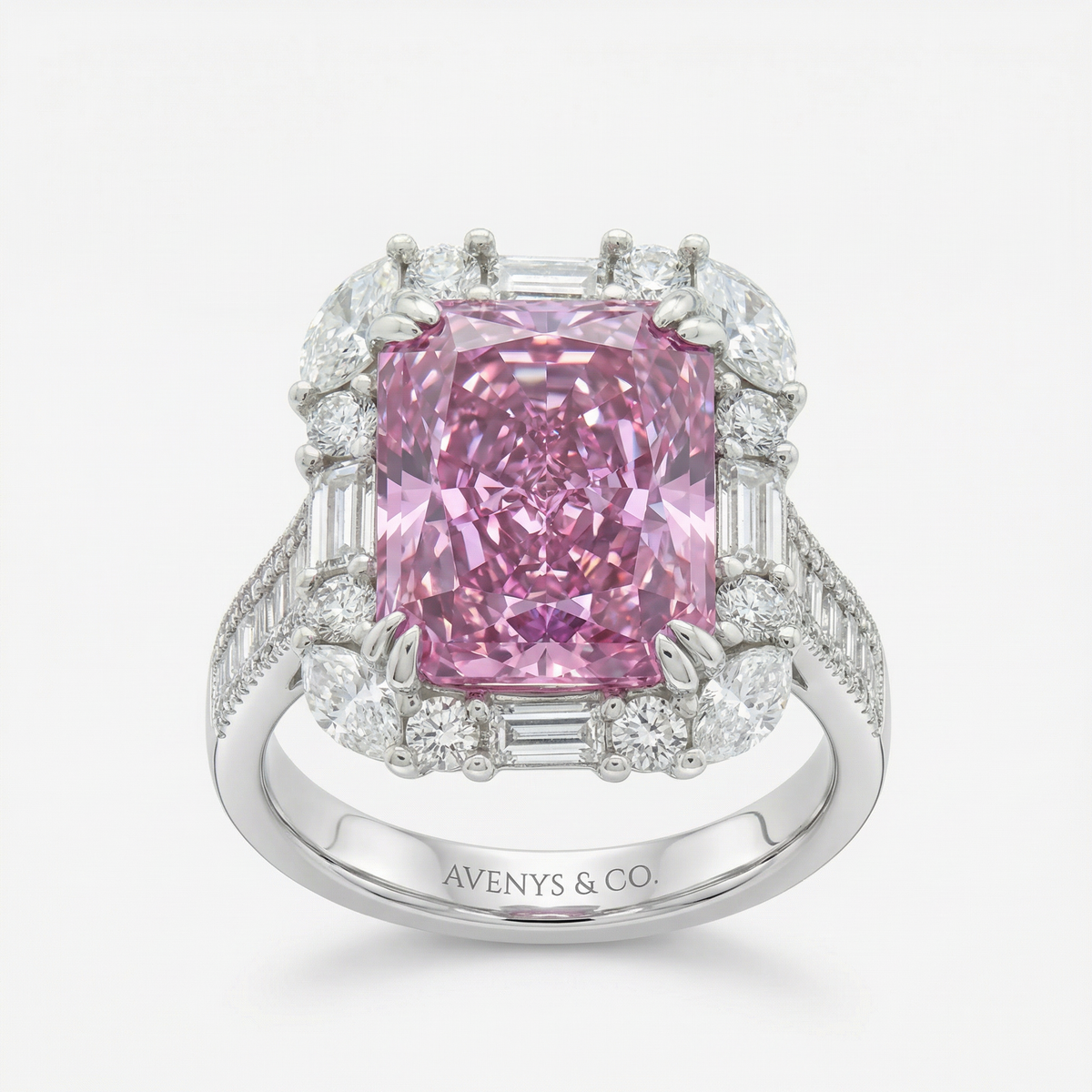 Eden Frame Ring with Purple Radiant Stone – on White Gold